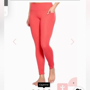 red Felina athletic leggings with pockets on the side